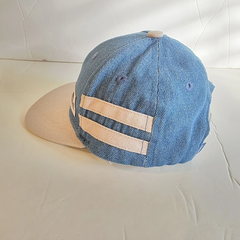 Brimmz Trucker Hat snap back Denim Chambray black Blue White Stripe XS